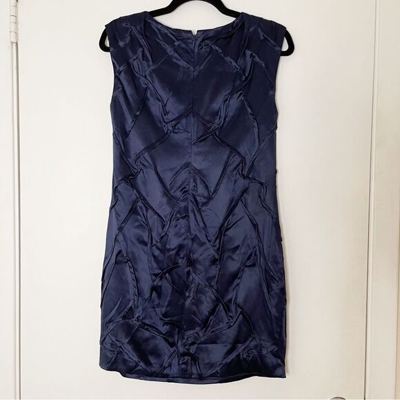Vintage Y2K Alice + Olivia silk navy blue sleeveless textured cocktail dress XS - Picture 2 of 8